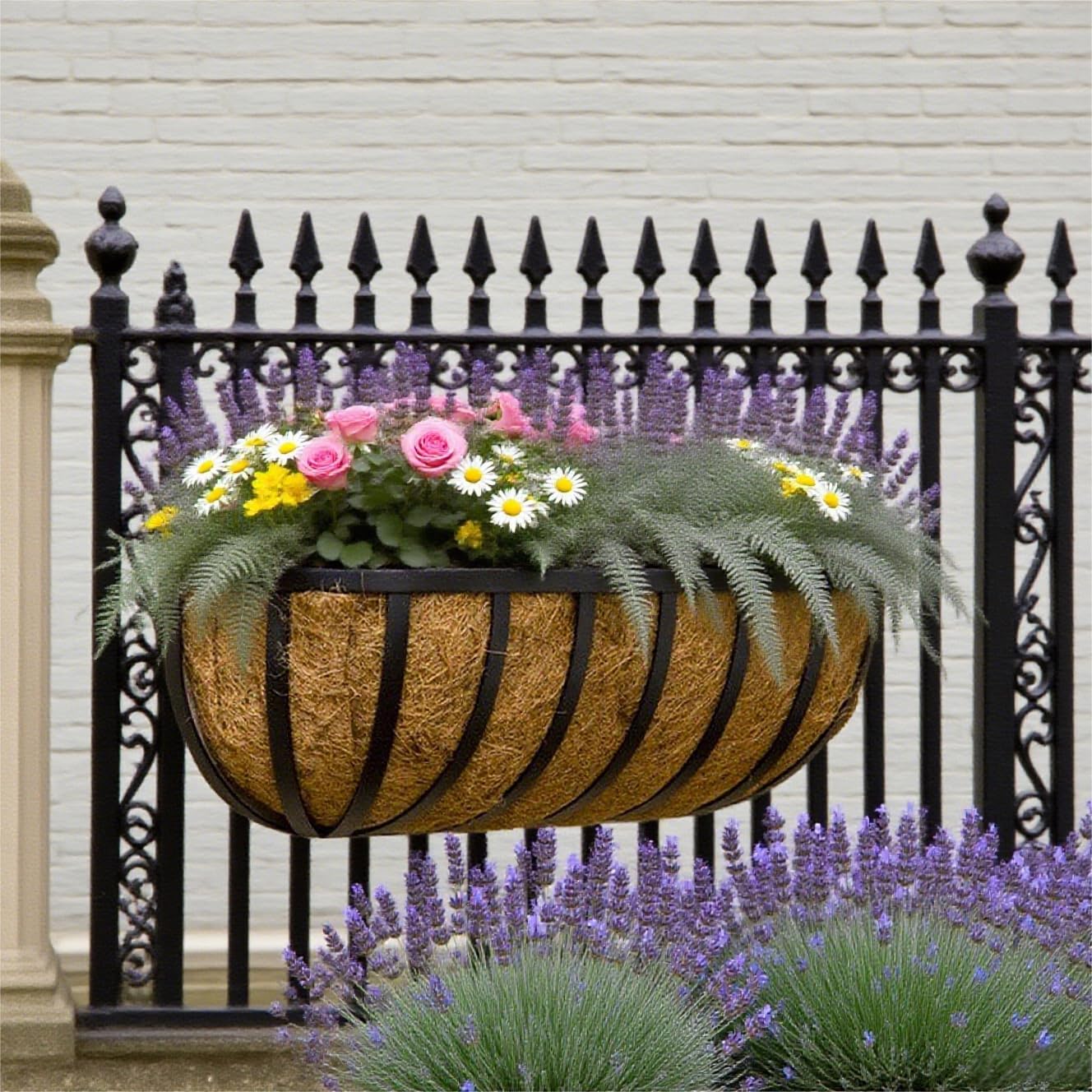4 Pack 61cm Metal Rail Planters Window Box Coco Liner Set
