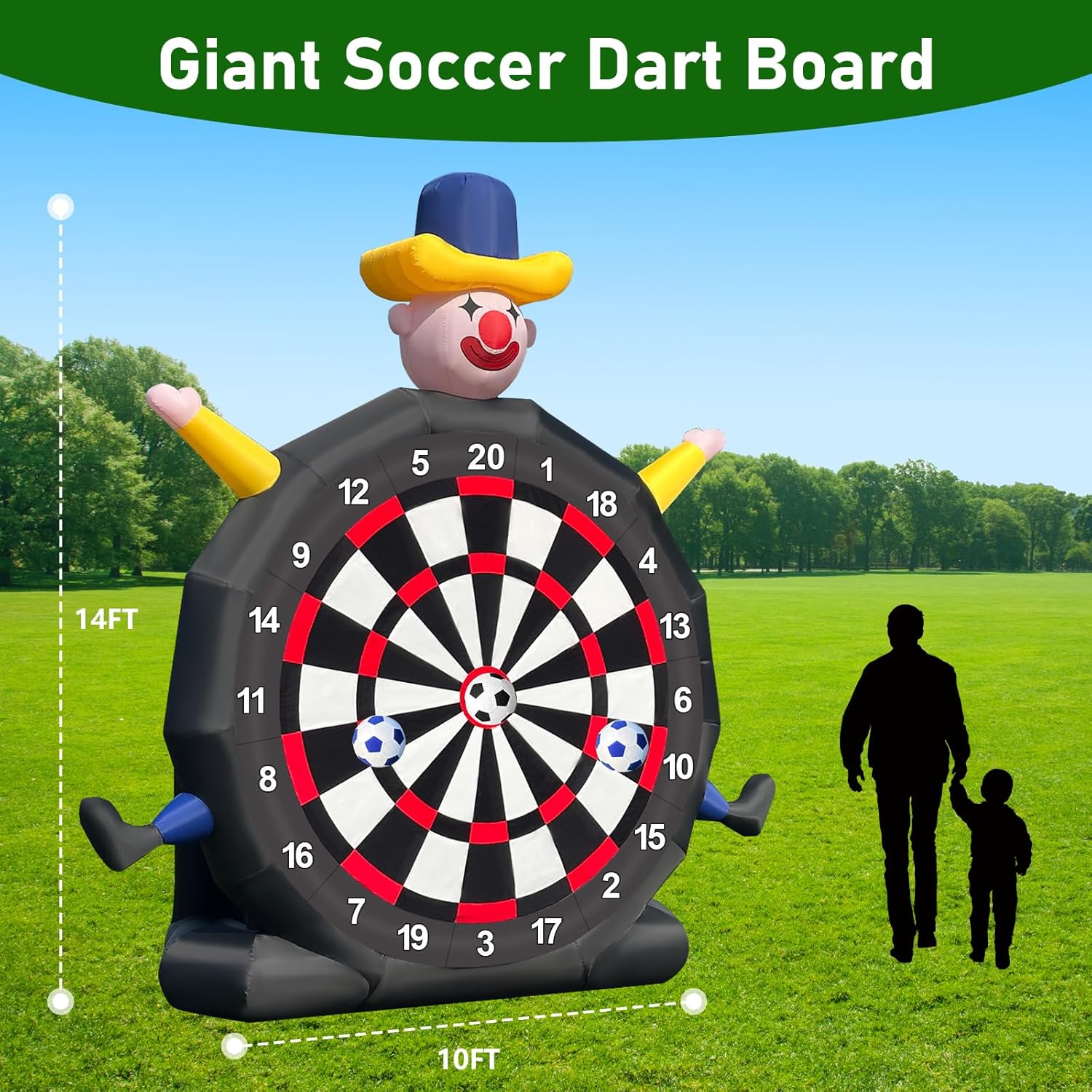 14ft Inflatable Soccer Dart Board Giant Outdoor Game w Blower Balls