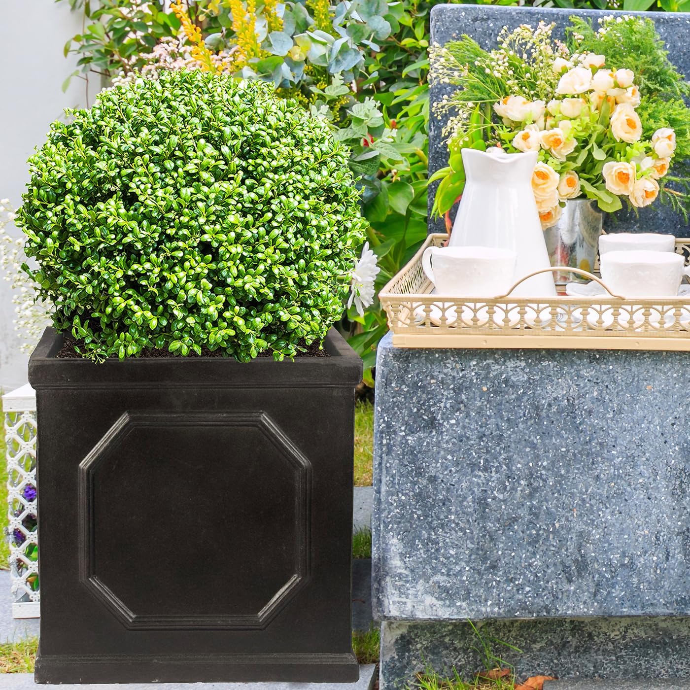 45cm Square Planter Faux Lead Dark Grey Garden Tree Pot