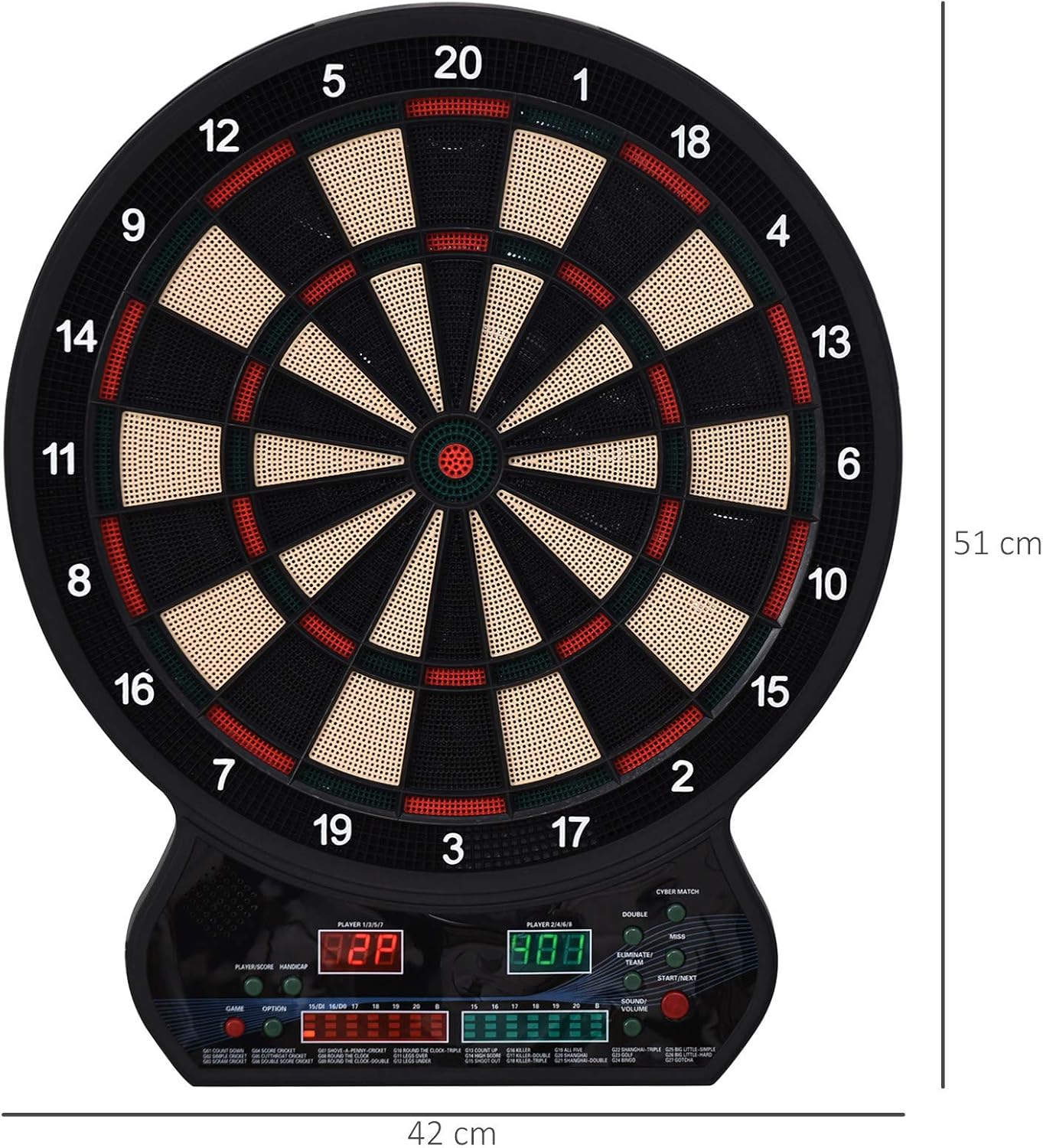Electronic Dartboard Set LED Auto Scoring 27 Games 12 Darts