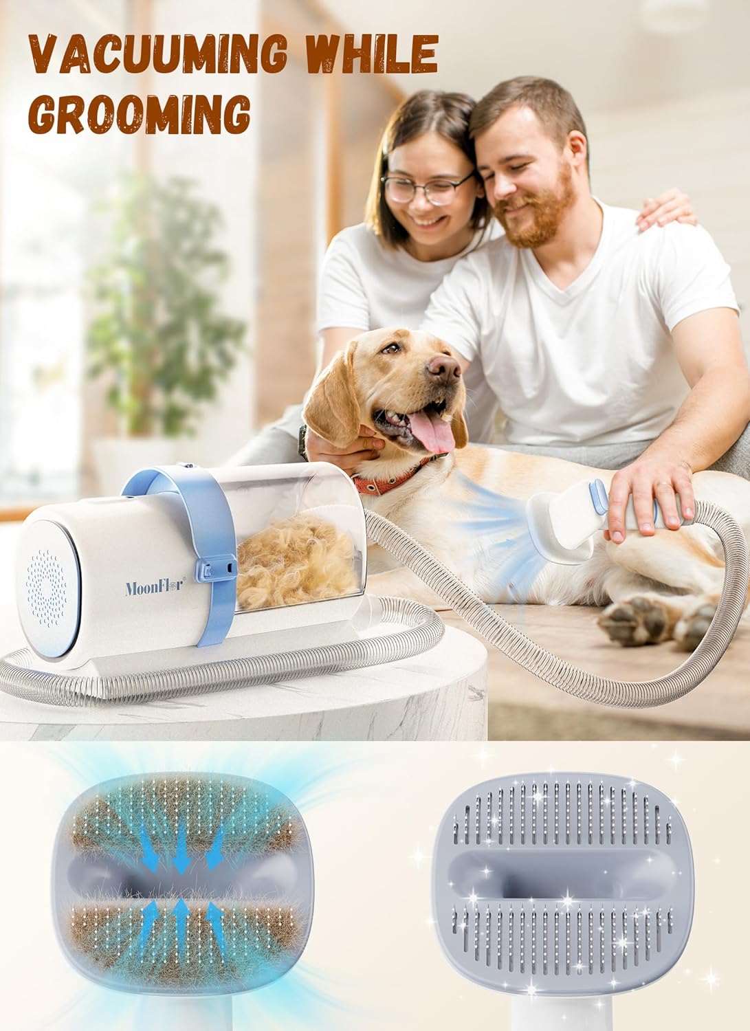 Dog Grooming Vacuum Kit 10KPa 2.5L Hair Remover Set