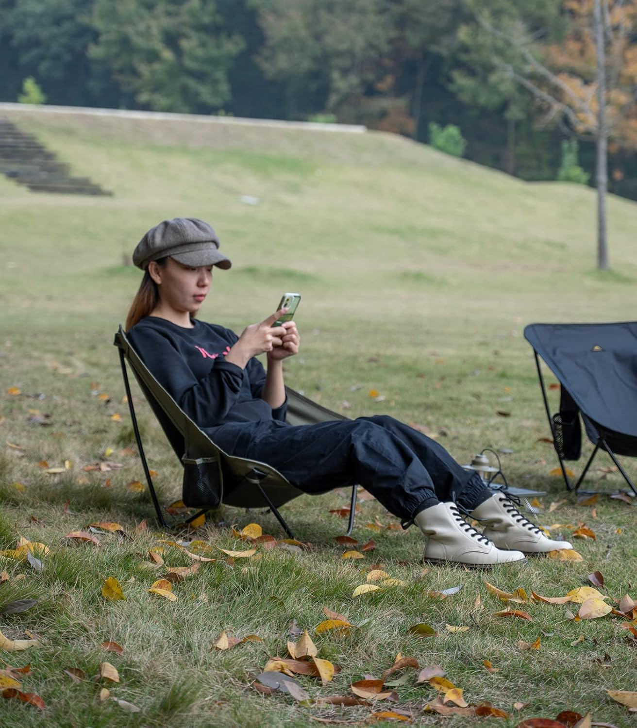 Black Ultralight Low Camping Chair Compact Folding Seat