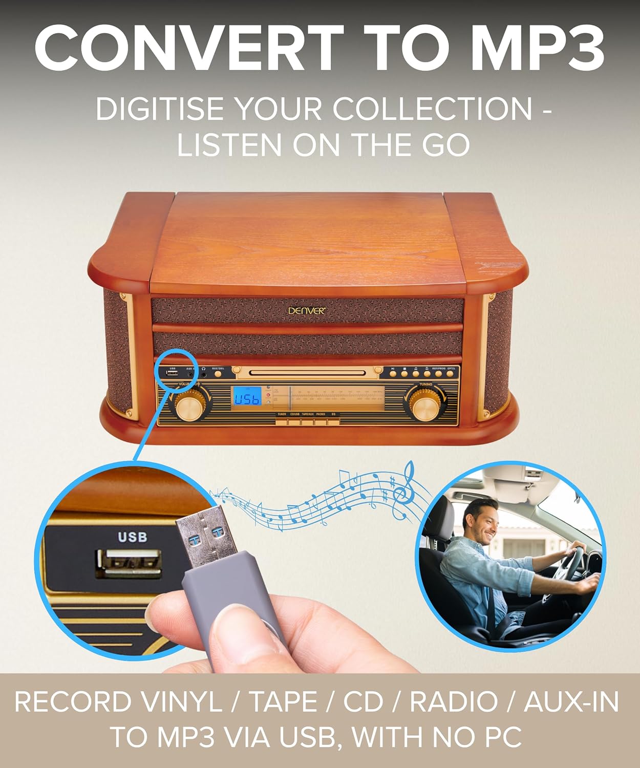 9 in 1 Retro Wooden Record Player CD Cassette Bluetooth