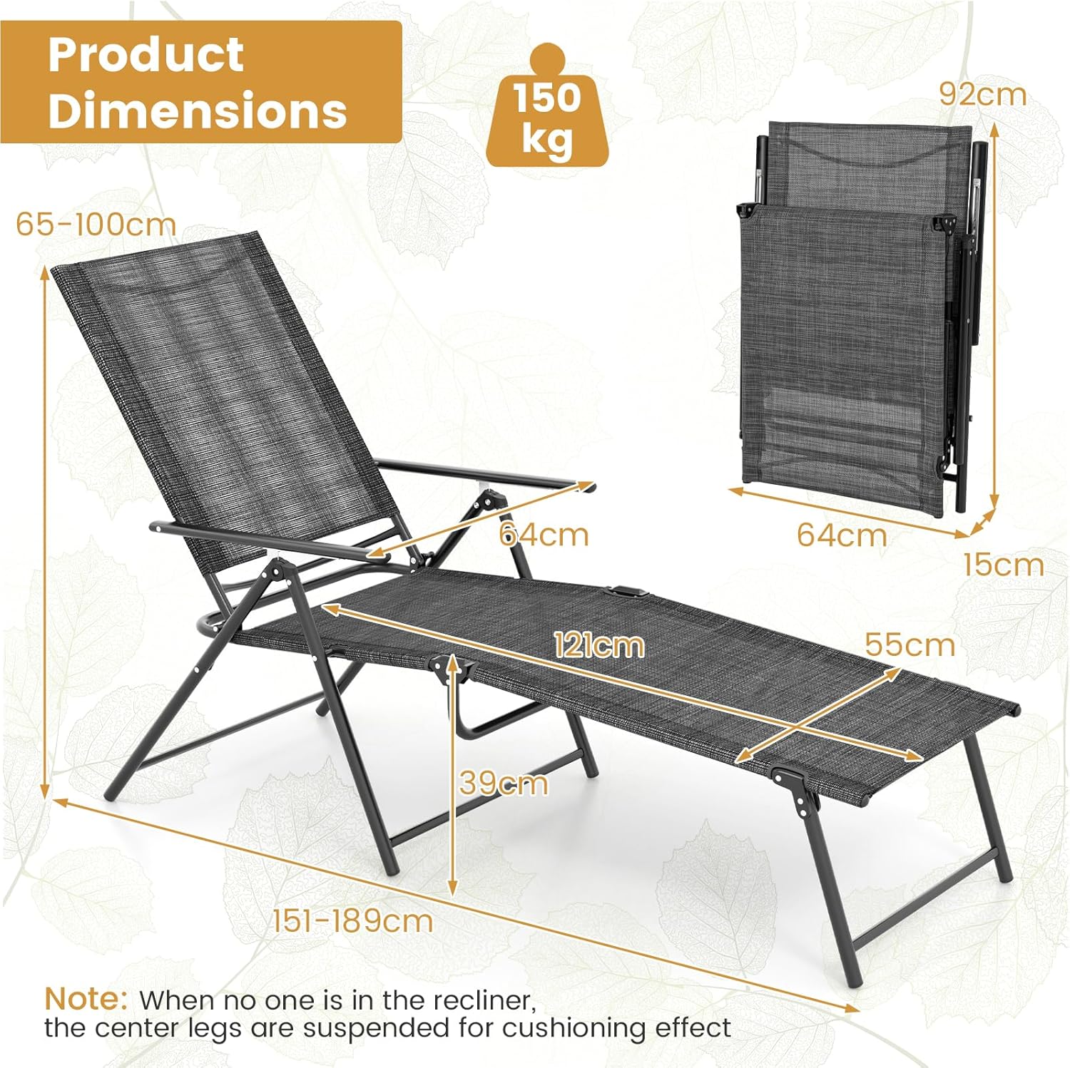 2 Folding Sun Loungers 6 Position Recliner Chairs Grey