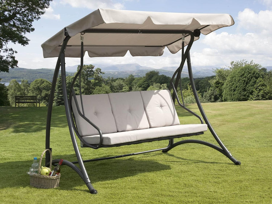 3 Seater Garden Swing Chair Canopy Pillows Grey