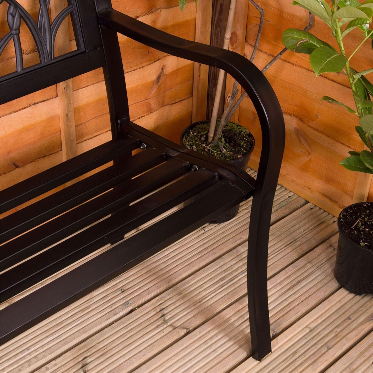 3 Seater Metal Garden Bench Tulip Back Outdoor Patio Park Seat