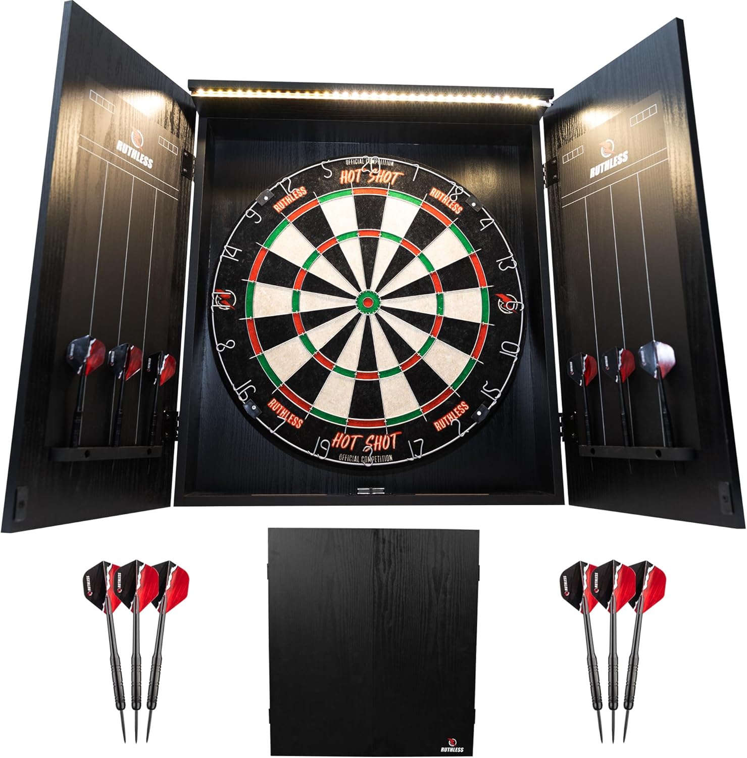 Dart Board Cabinet Set LED Light Home Darts Kit with Darts
