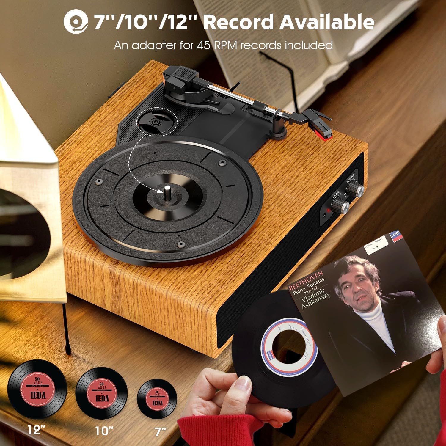 3-Speed Belt-Drive Vinyl Record Player with Bluetooth & Built-In Speakers