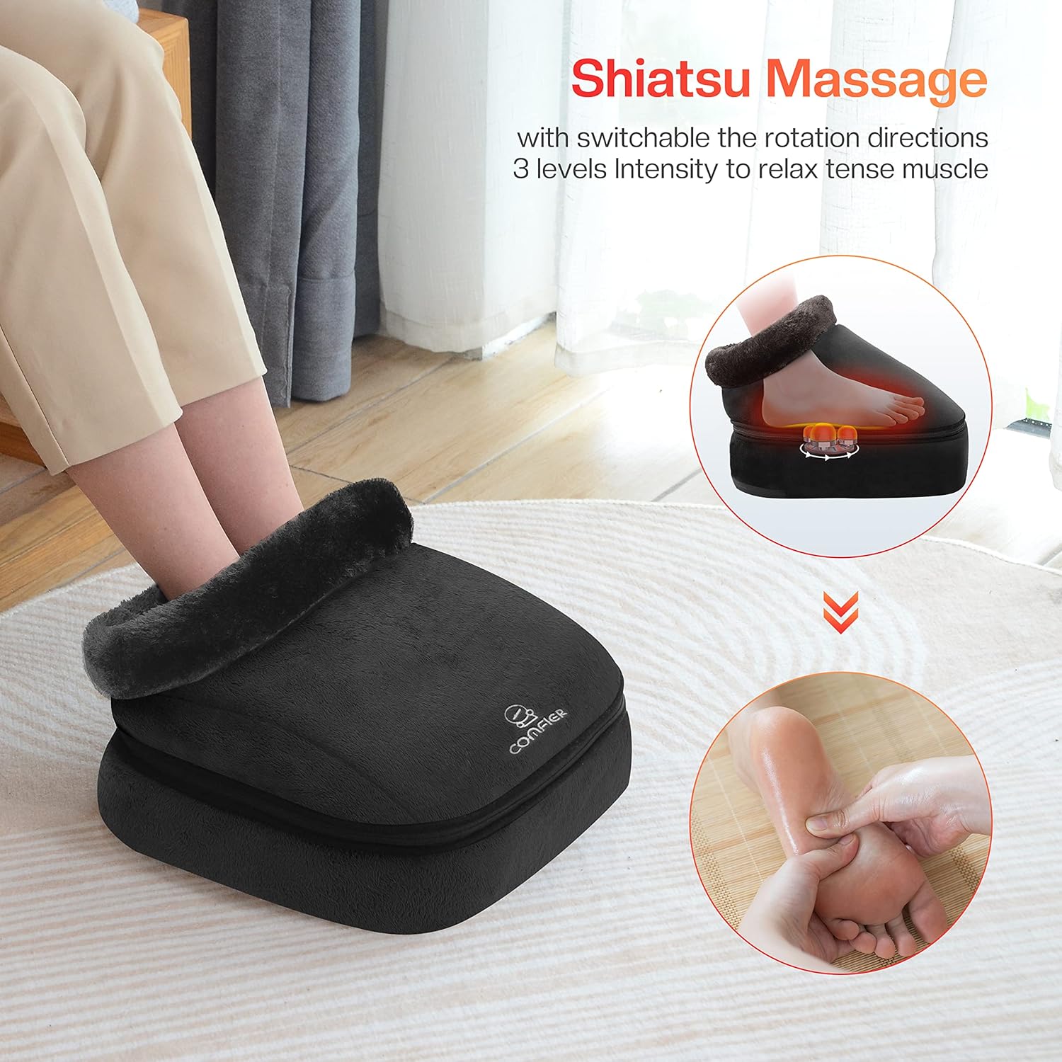Shiatsu Foot Massager with Heat Foot Warmer 2in1 Back Massage Timer
