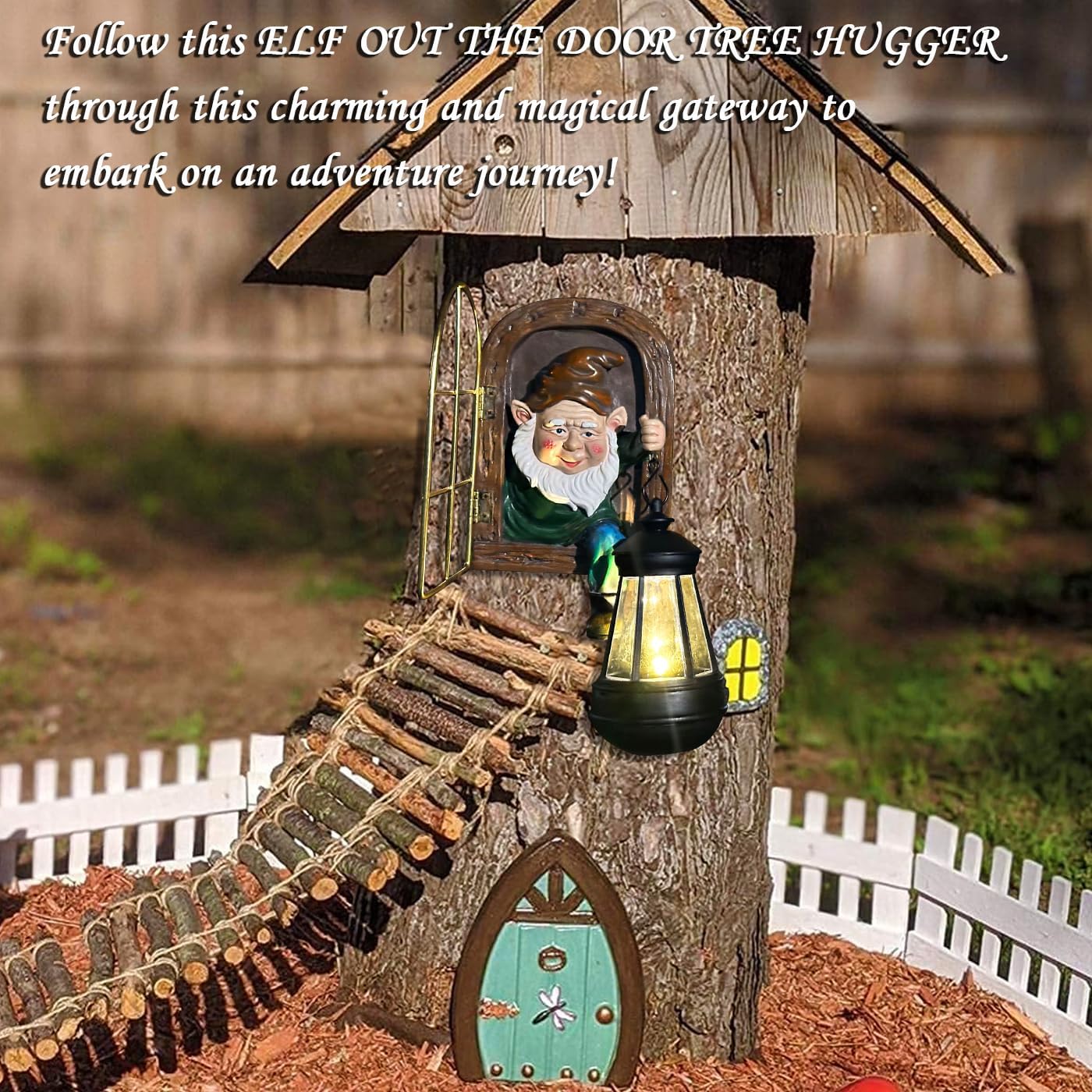 Solar Tree Face Gnome Garden Wall Decor Lantern Outdoor Statue