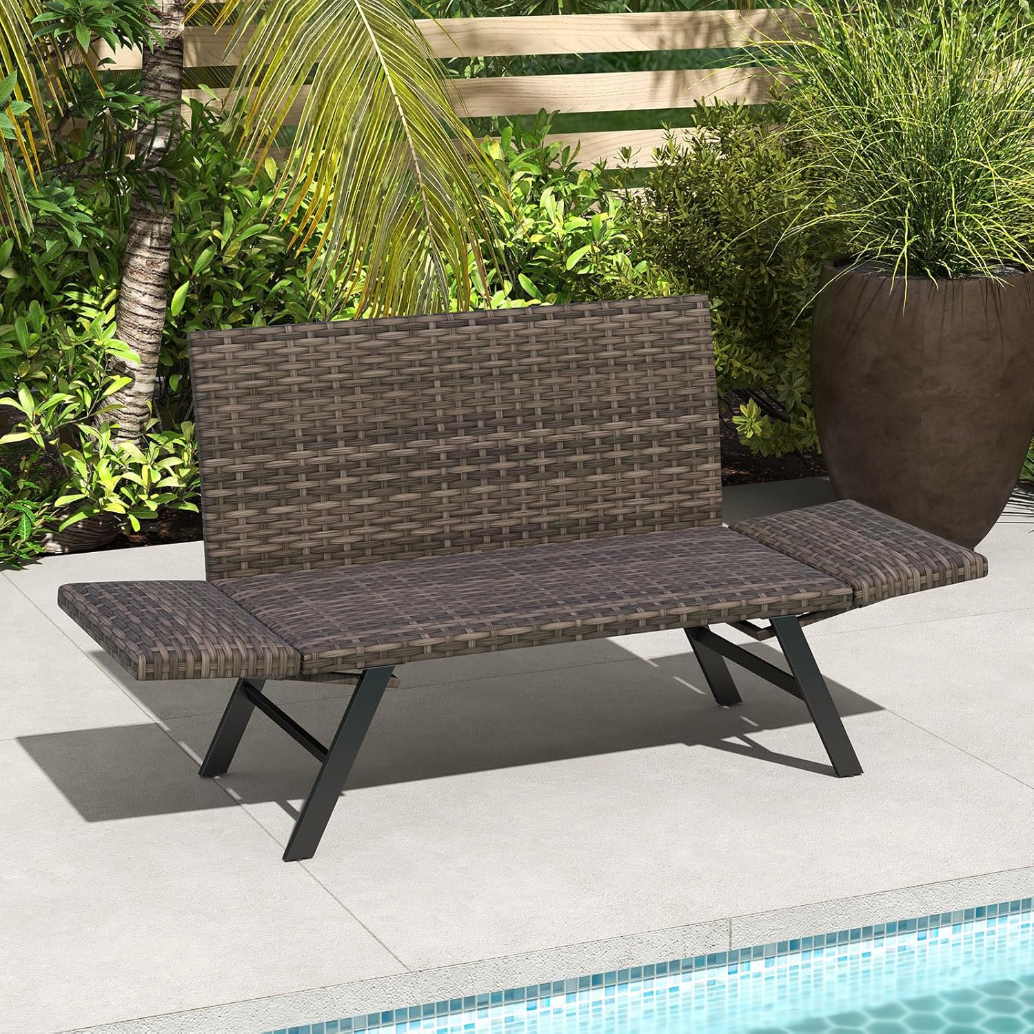 Convertible Rattan Sofa Bed Outdoor Daybed Grey