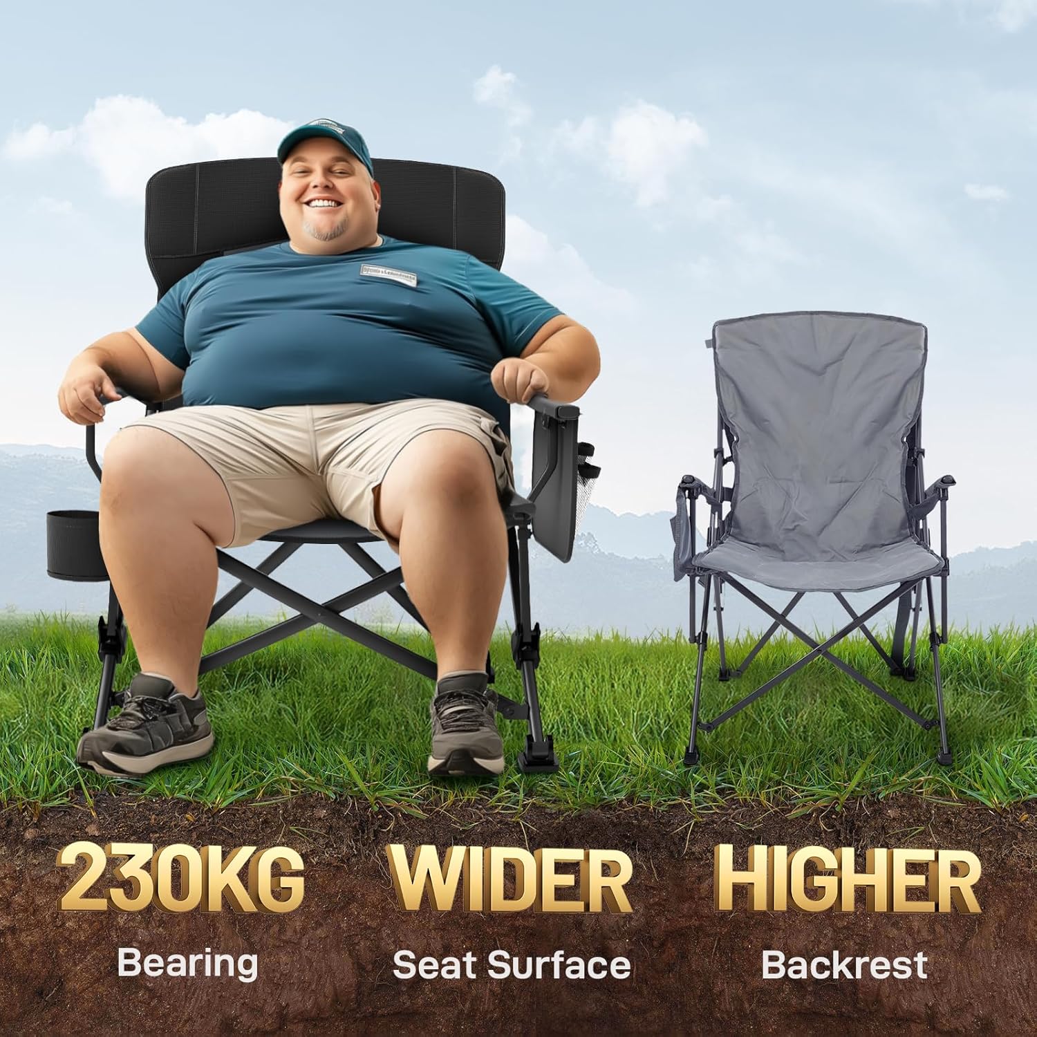 Oversized Folding Camping Chair 230kg Heavy Duty Black