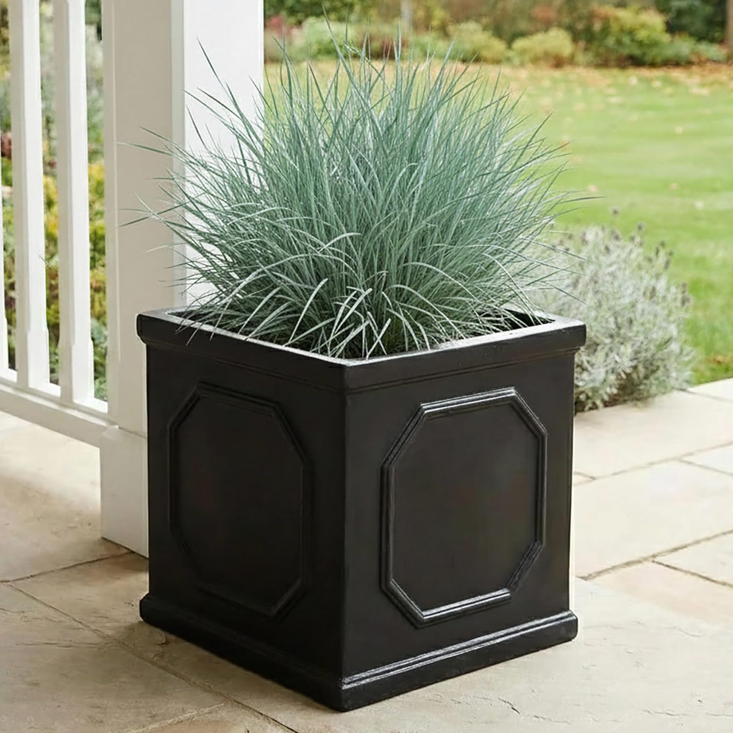 30cm Square Planter Faux Lead Dark Grey Garden Pot Drainage
