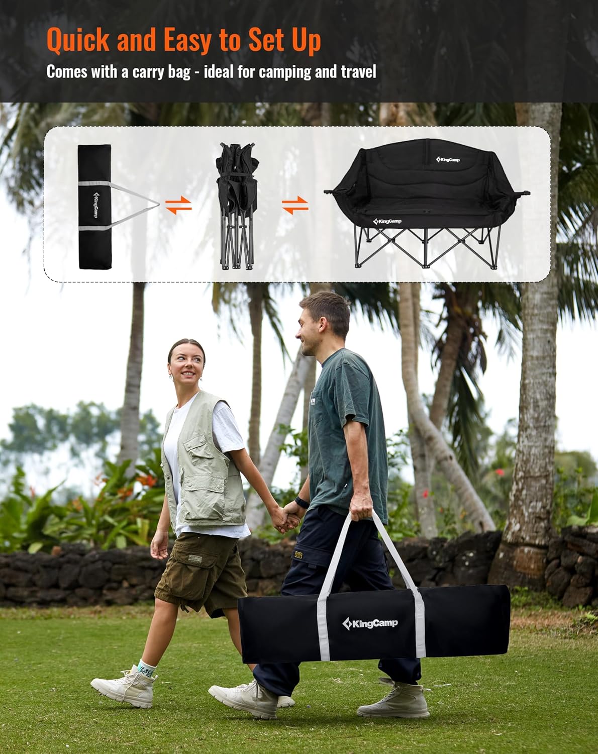 XL 2 Seater Camping Sofa Chair 300KG Black