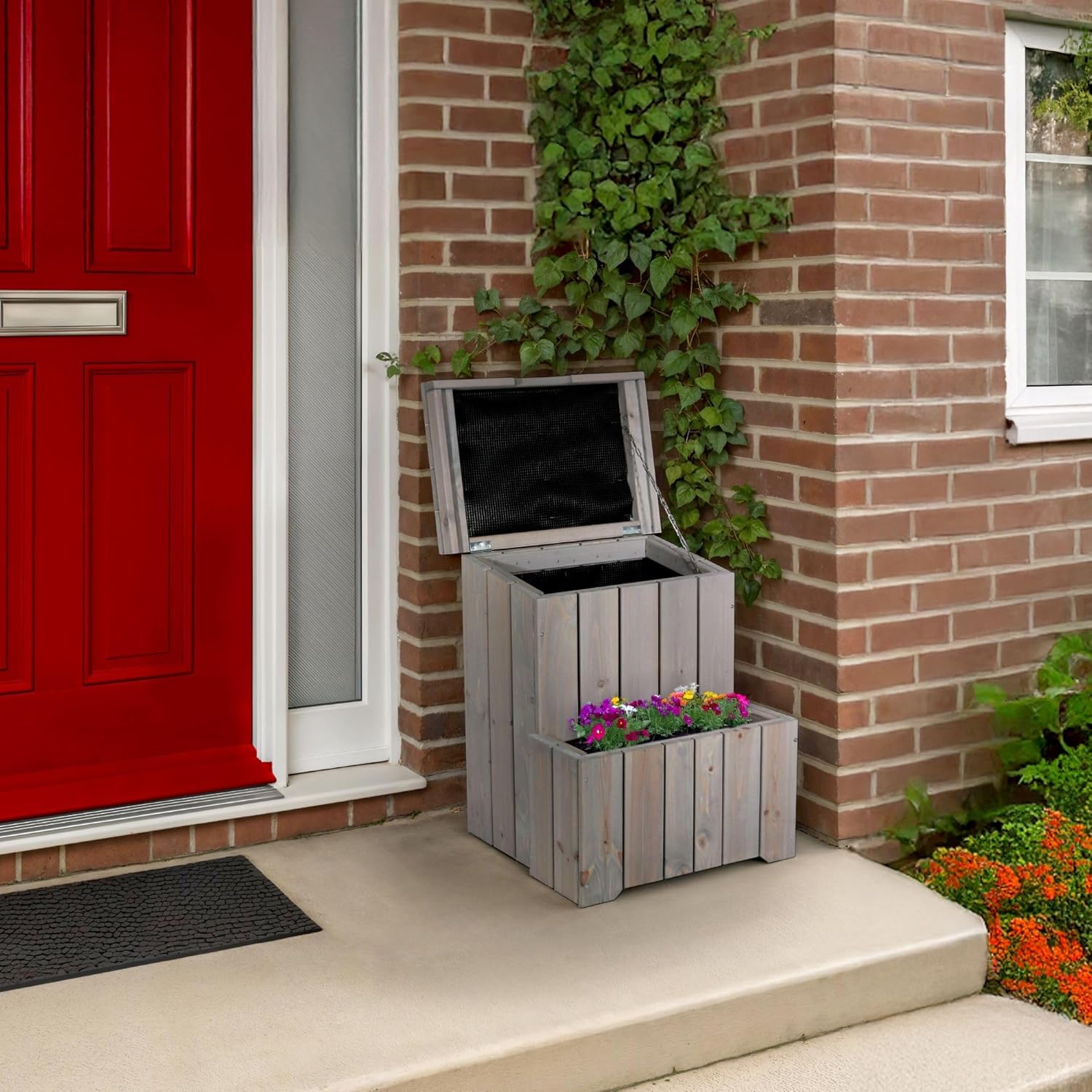 Outdoor Parcel Box with Planter Waterproof Wooden Delivery Storage