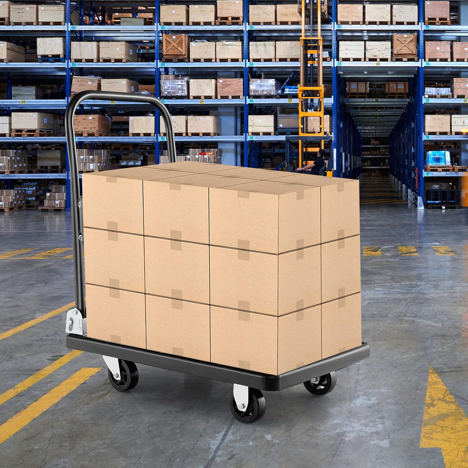 Folding Platform Trolley 200KG Flatbed Cart Black