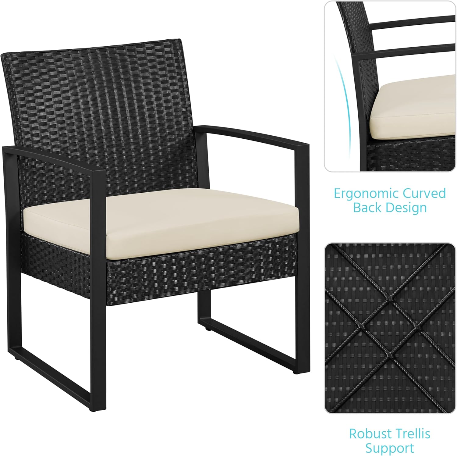 3 Piece Rattan Garden Furniture Set Patio Chairs Table Black