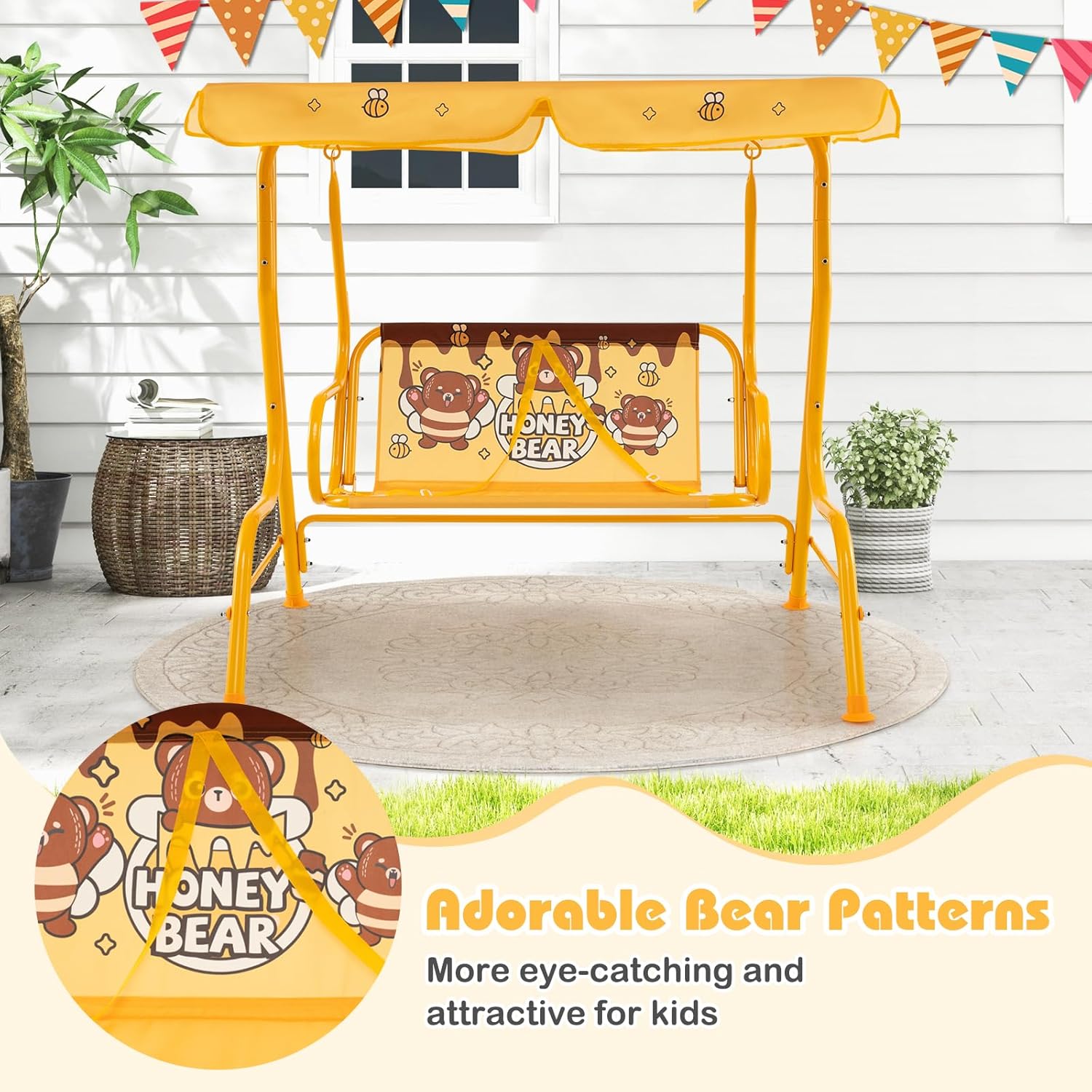 Kids 2 Seat Swing Chair Orange Canopy Safety Belts