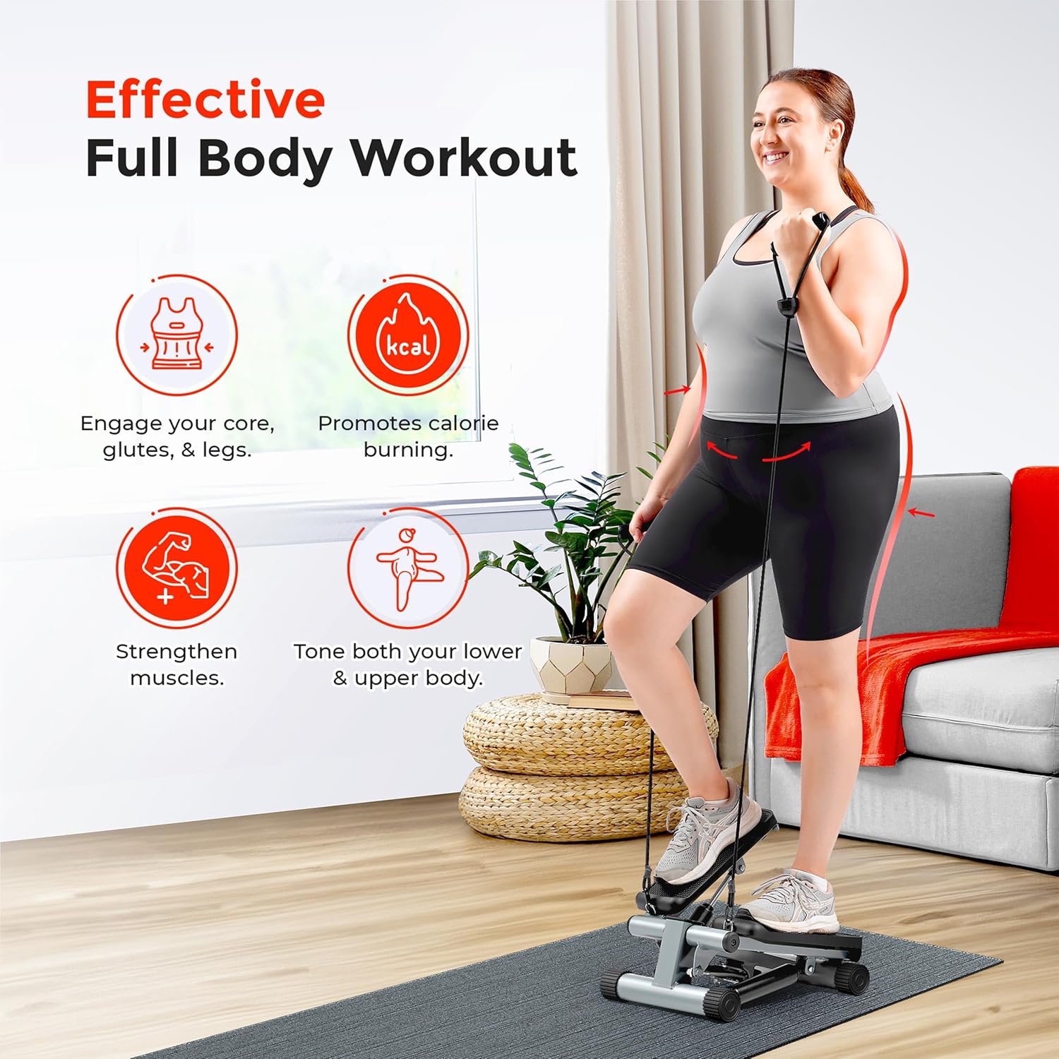 Mini Stair Stepper Cardio Machine Resistance Bands LCD Monitor