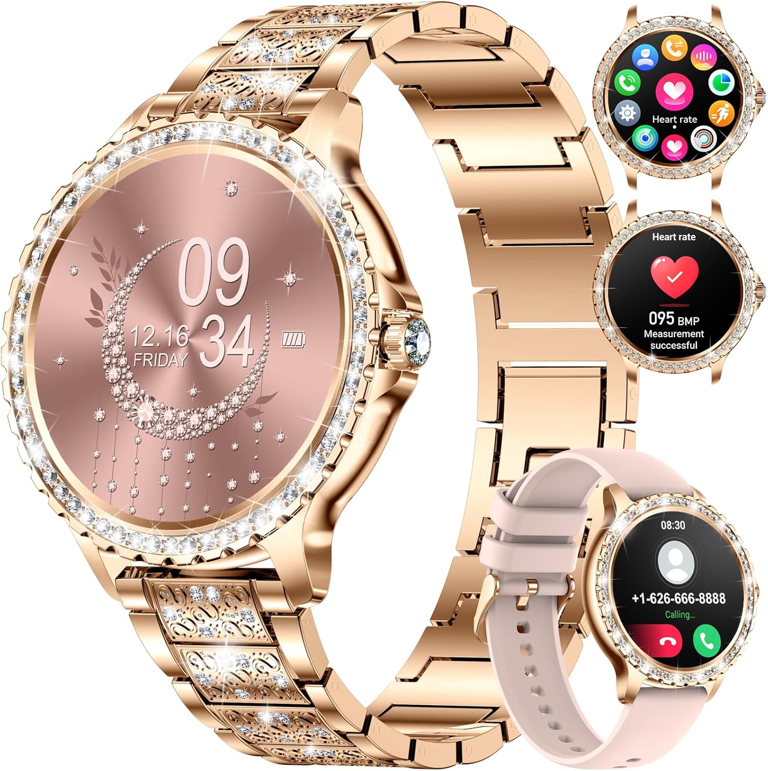 Womens Smart Watch Bluetooth Calling Fitness Tracker Rose Gold