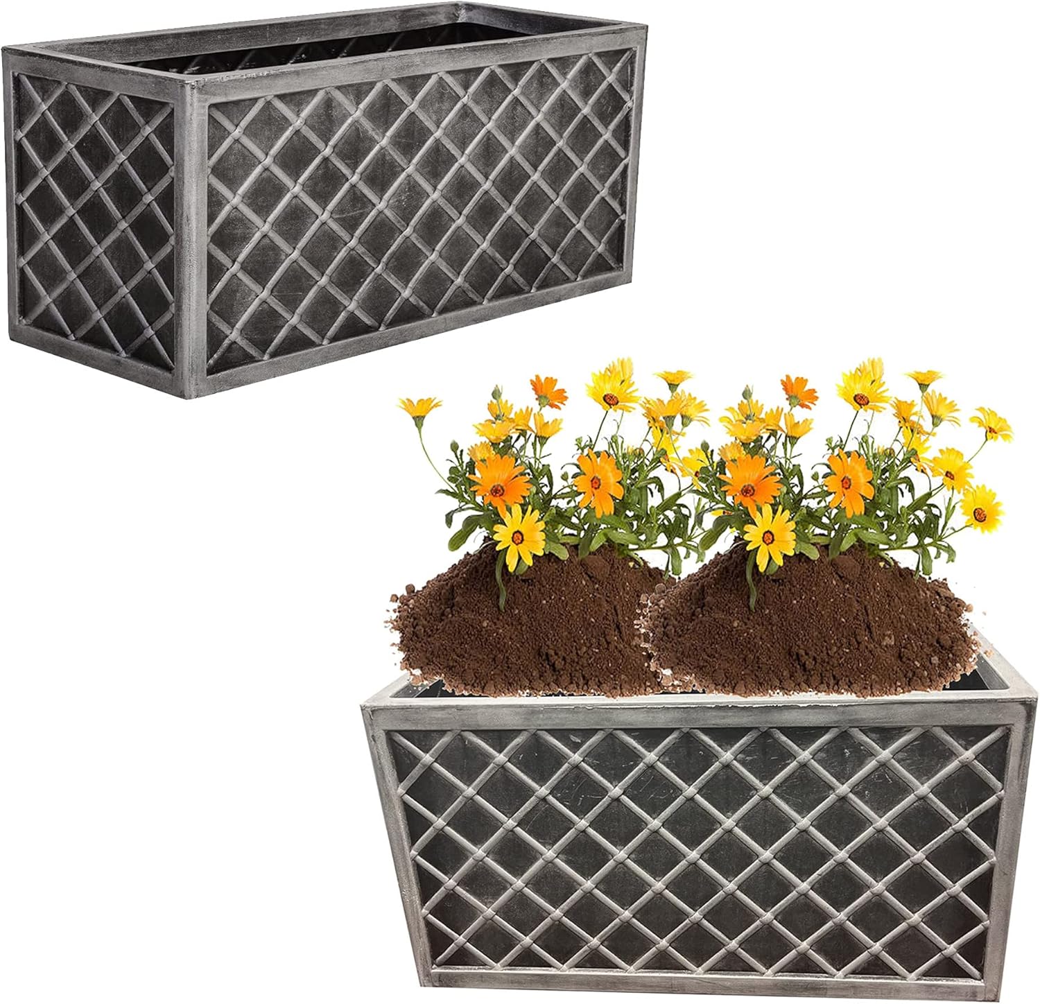 Set of 2 Large 70cm Lazio Trough Planters Grey