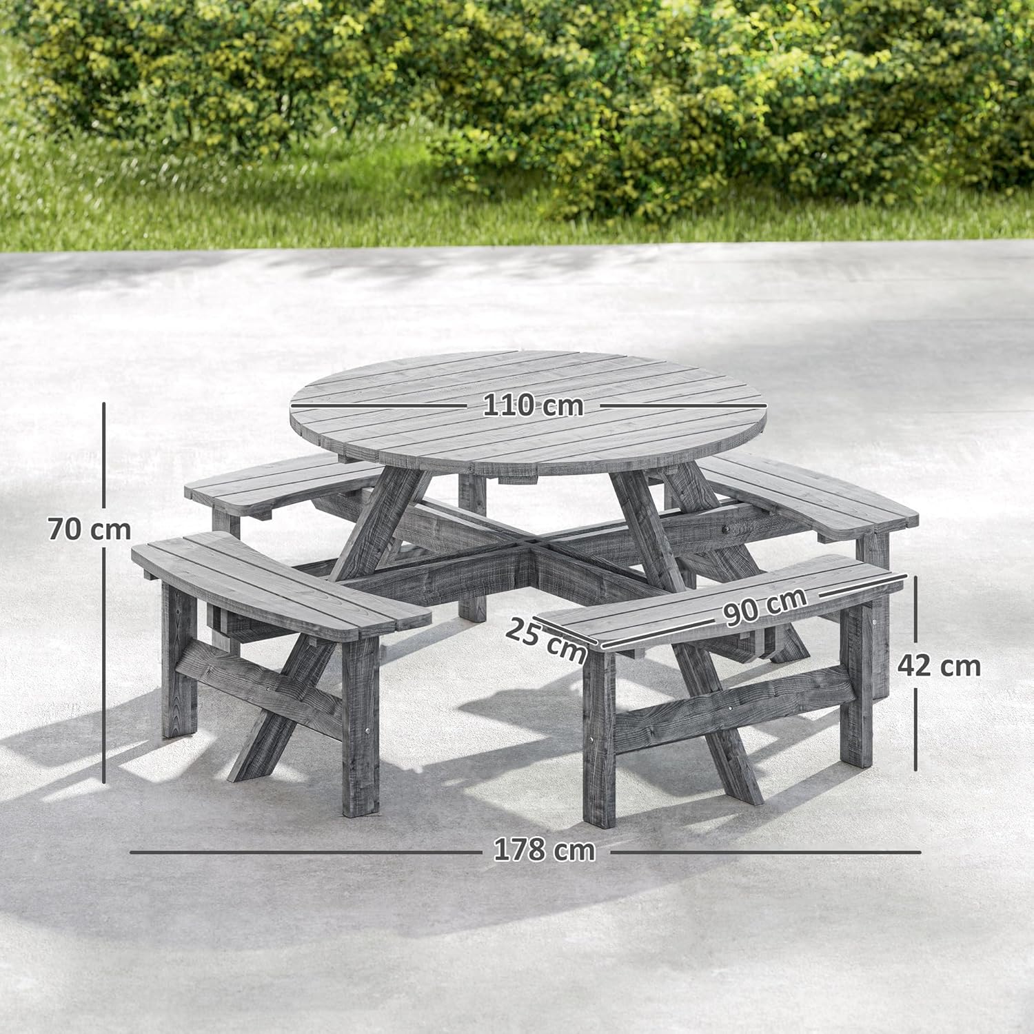 8 Seater Round Wooden Picnic Table Bench Set Patio w/Parasol Hole