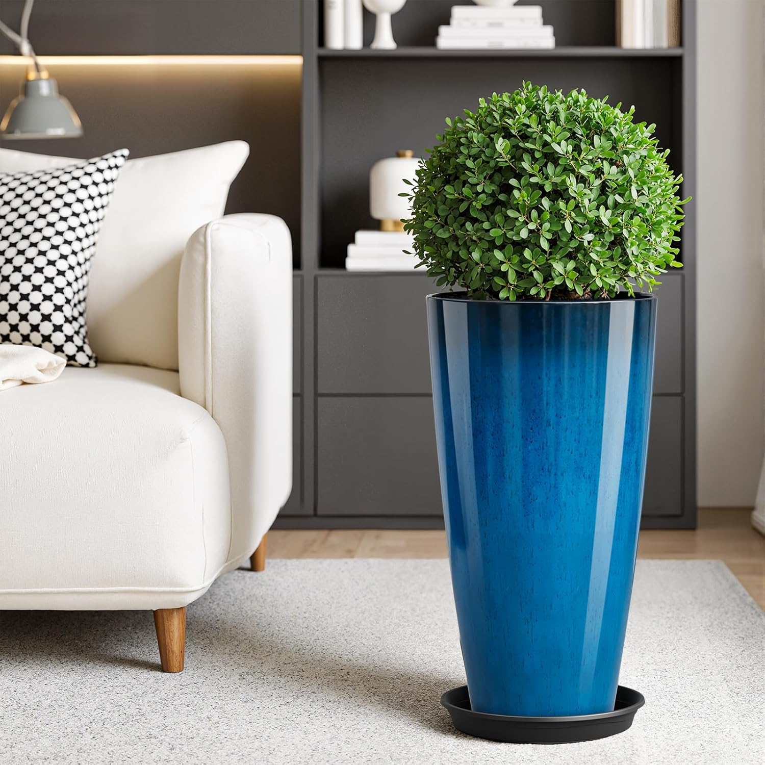 Tall Planters Set of 2 53cm Blue Plant Pots Indoor Outdoor