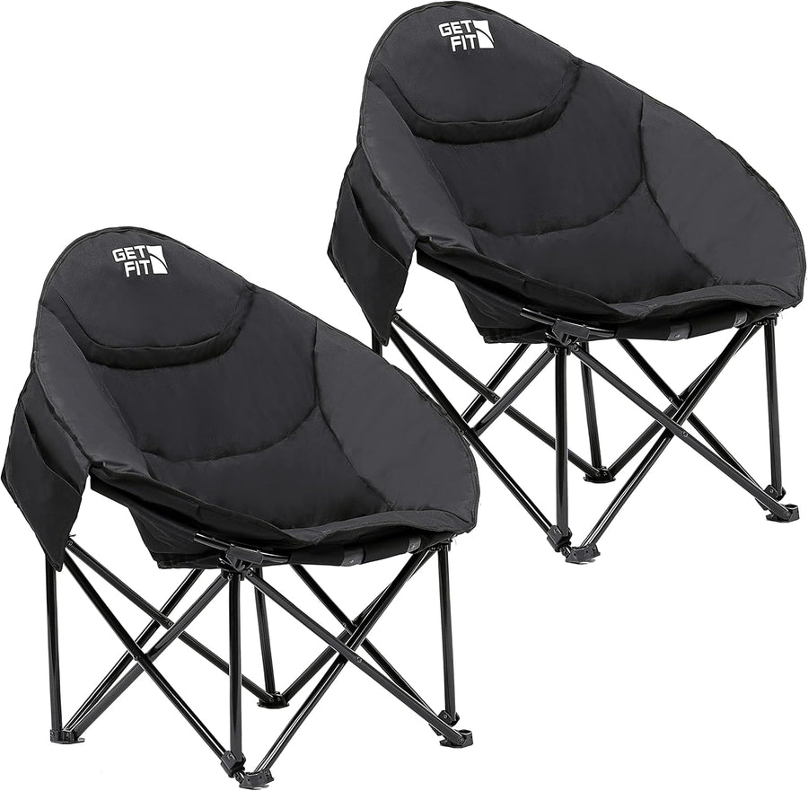Set of 2 Moon Camping Chairs with Cup Holder Black