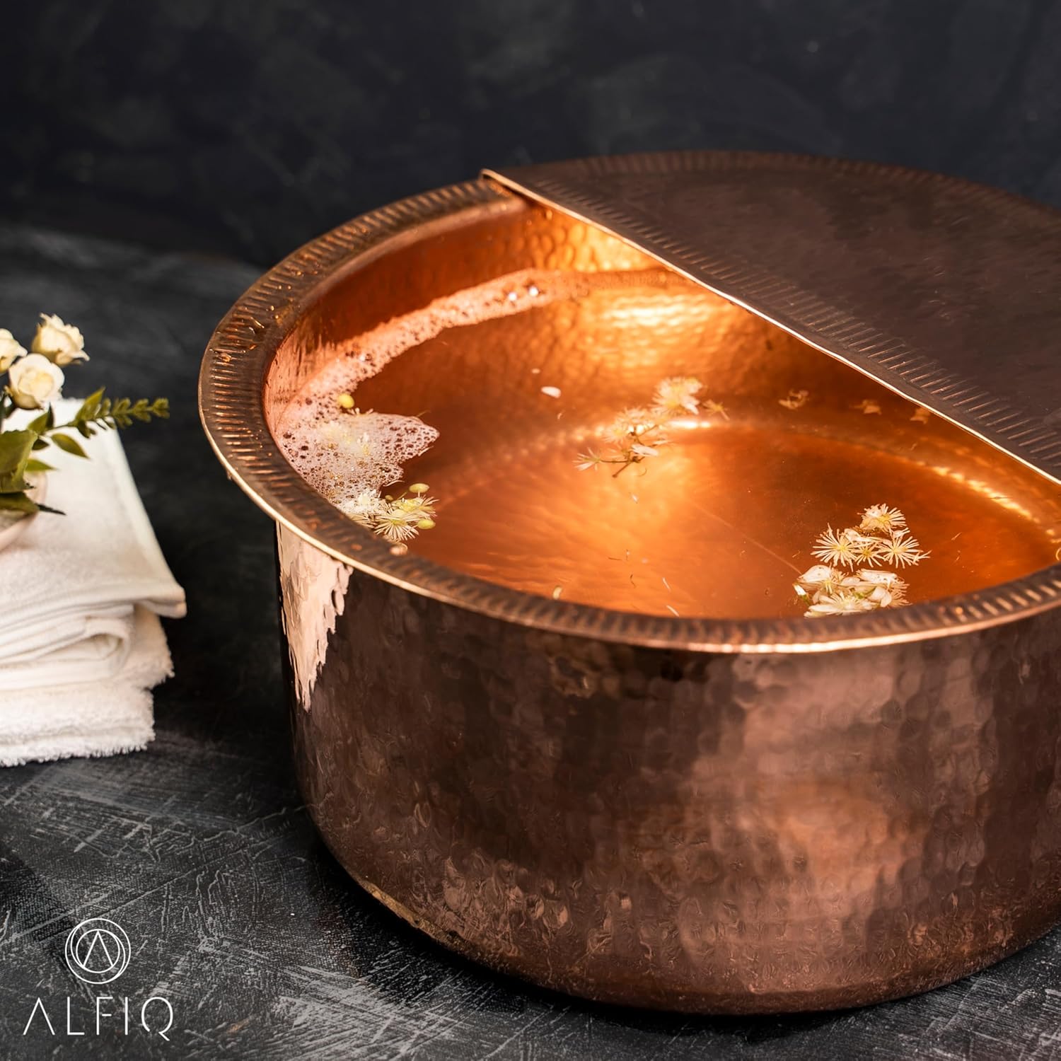 Solid Copper Foot Bowl 14in Pedicure Basin Hammered Spa Tub