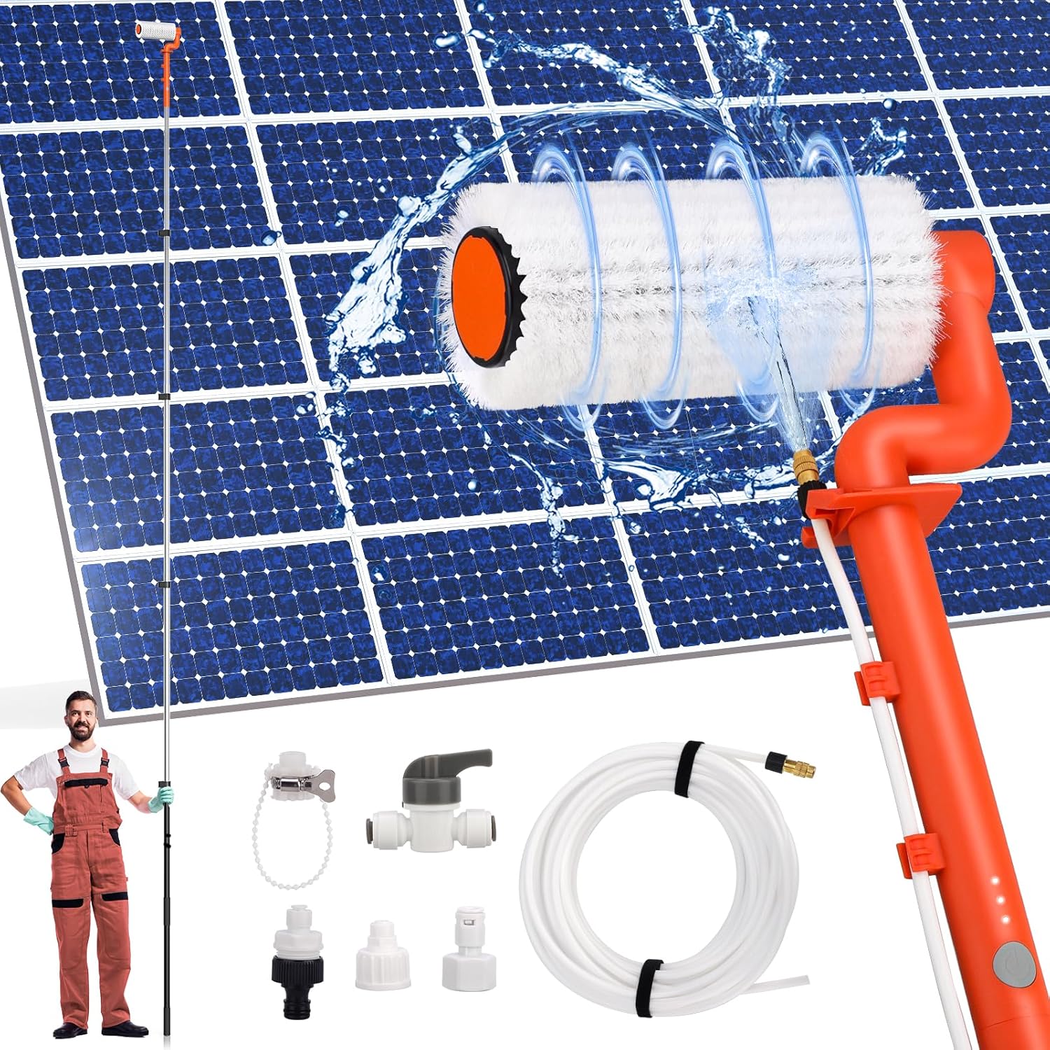 Electric Solar Panel Cleaning Kit 6.2M Telescopic Water Fed Brush