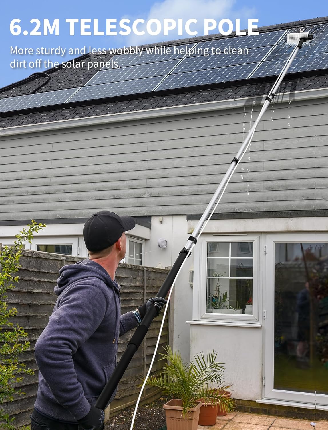 6.2M Electric Solar Panel Cleaning Brush Pole Water Fed Kit