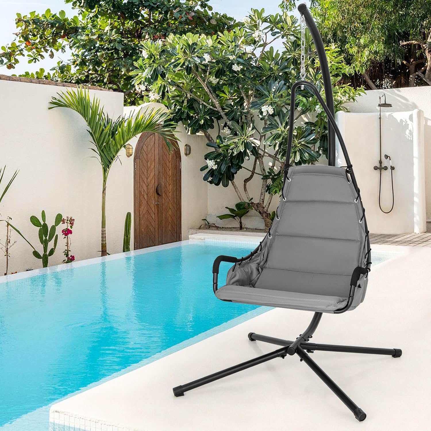 Hammock Swing Chair with Stand Grey Padded Seat Metal