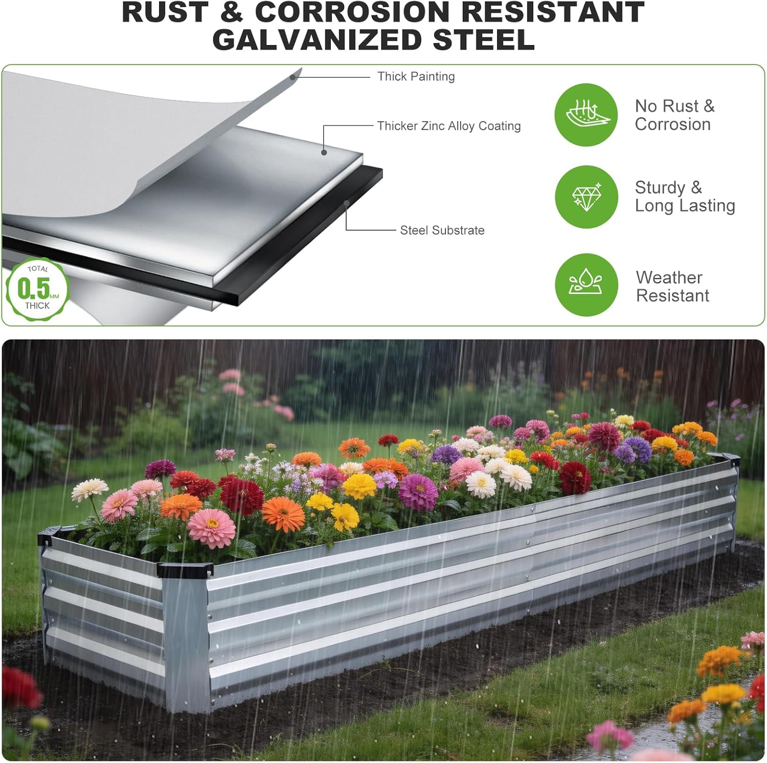 Metal Raised Garden Bed 8x2ft Set 2 Silver Outdoor Planter Kit