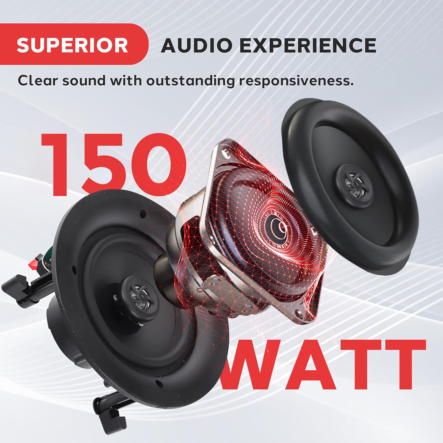 5.25 Inch In Ceiling Wall Speakers 150W Flush Mount Stereo Pair