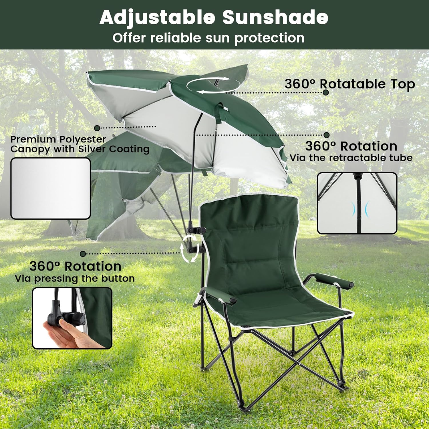 2 Pack Camping Chairs with Adjustable Umbrella