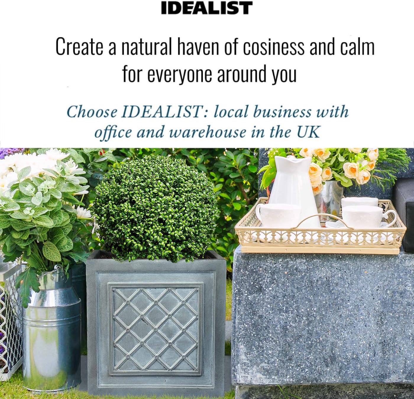 45cm Square Planter Grey Lattice Stone Effect Tree Pot