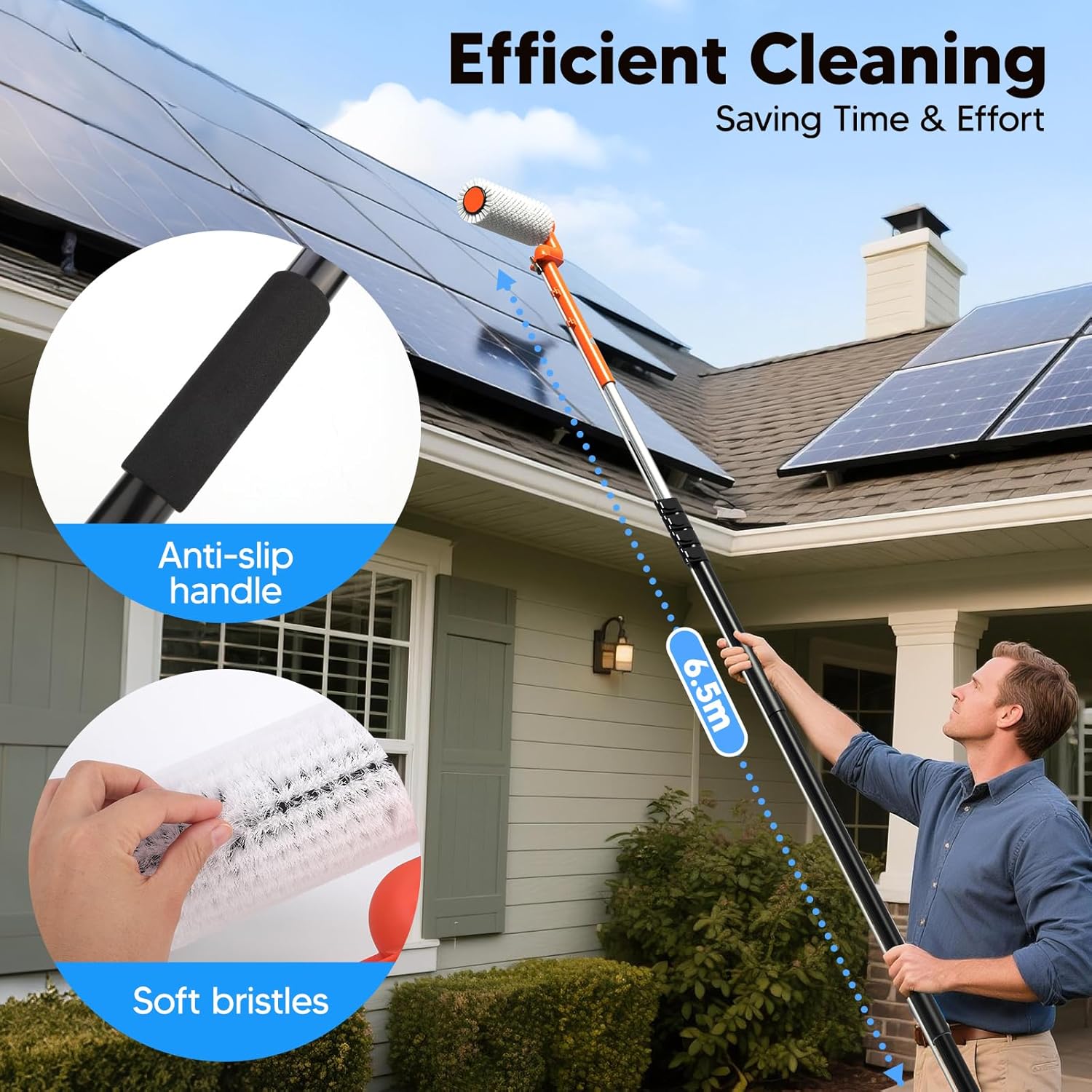 6.2M Electric Solar Panel Cleaning Kit Water Fed Pole Brush