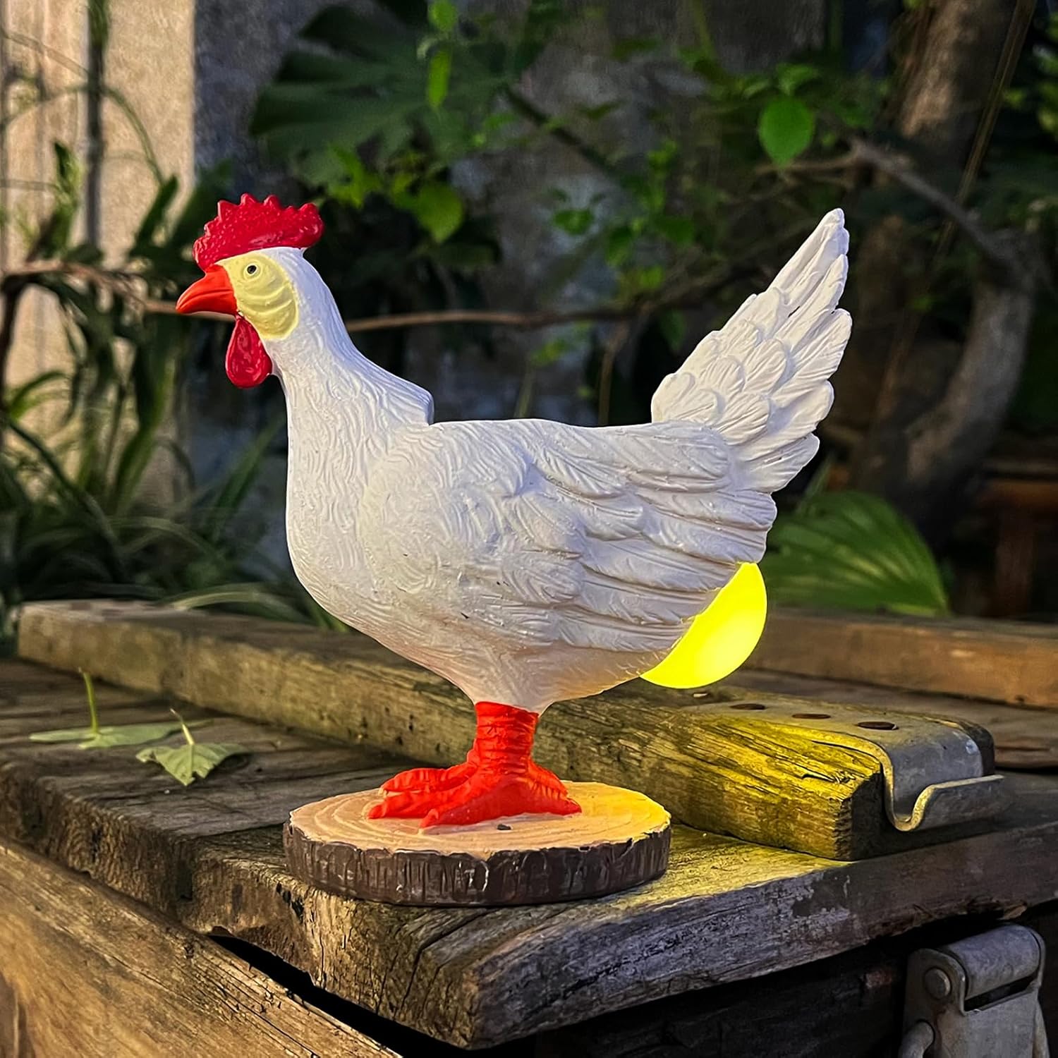 Solar Chicken Garden Statue LED Egg Light Resin Outdoor Decor
