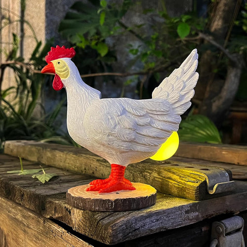 Solar Chicken Garden Statue LED Egg Light Resin Outdoor Decor