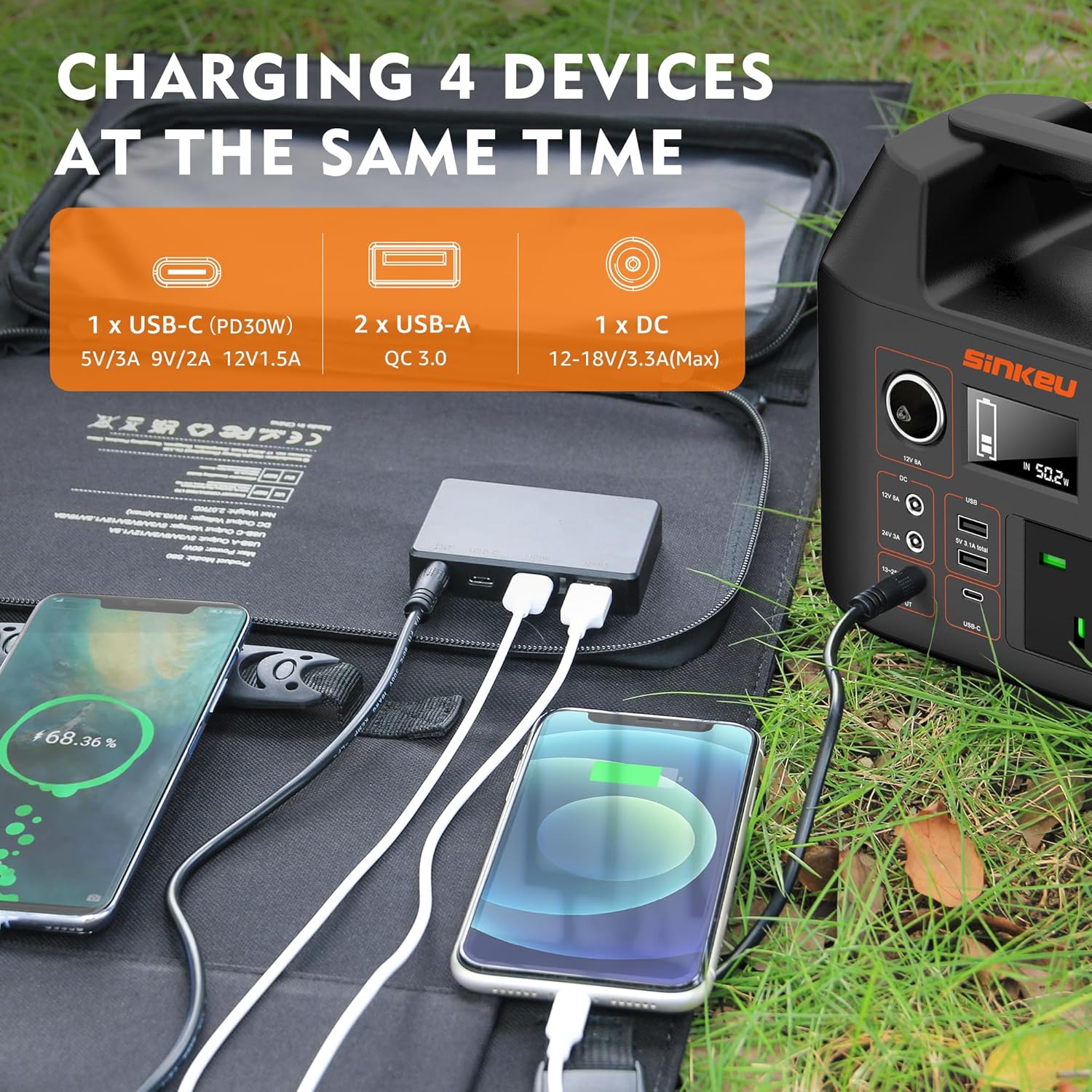 60W Portable Solar Panel Foldable Charger USB C DC Camping Power