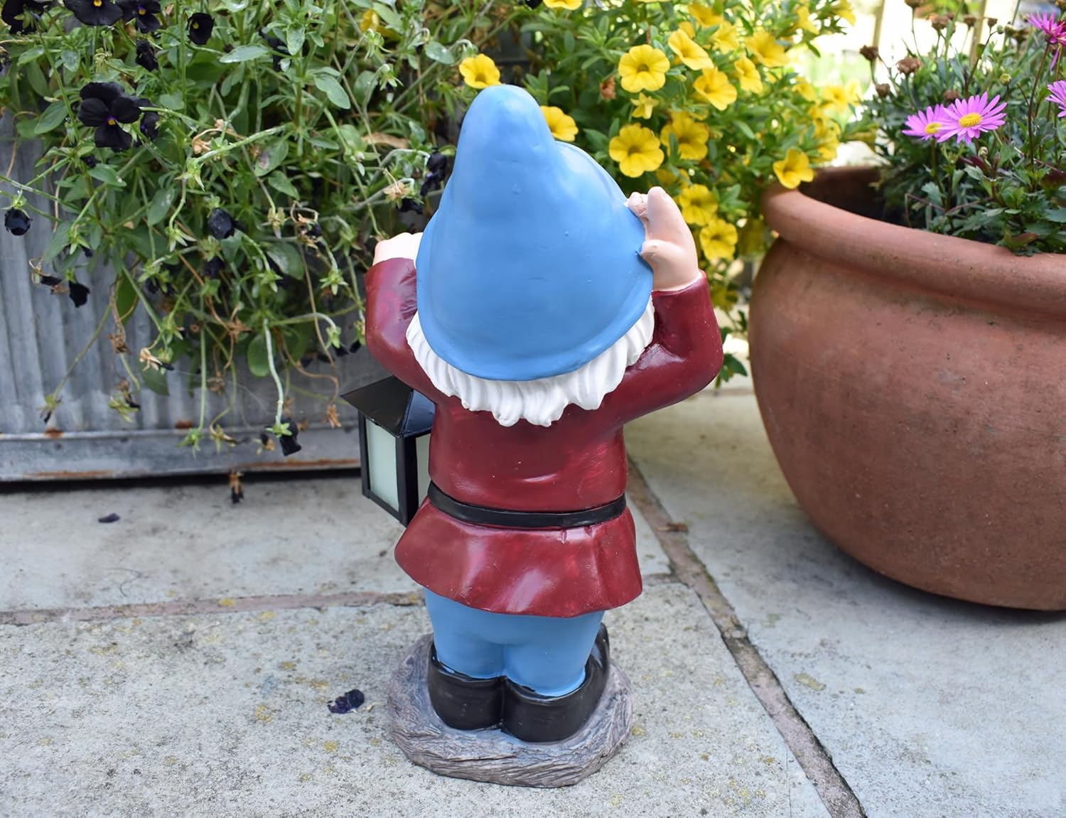 Glow in Dark Garden Gnome Solar Lantern Resin Outdoor Statue 31cm