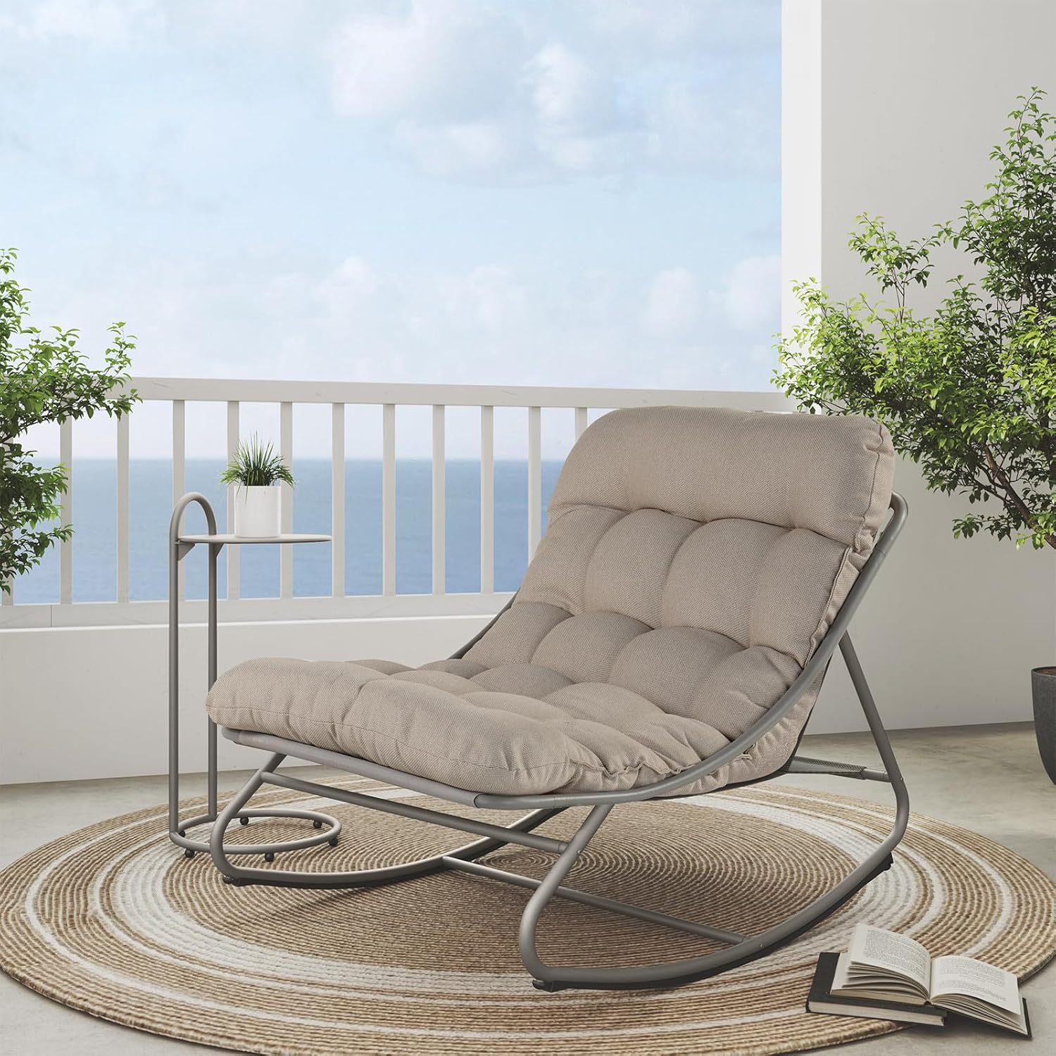 Garden Rocking Chair with Side Table Cushion Lounge Seat