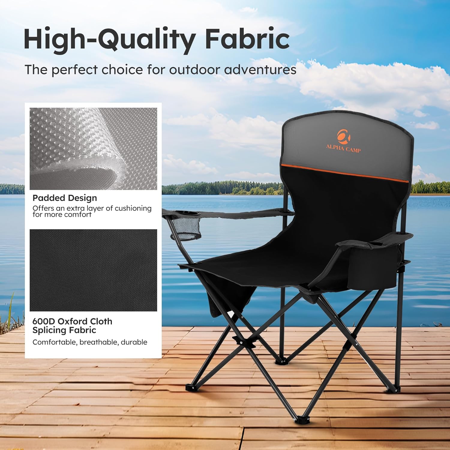 Set of 2 Folding Camping Chairs Cooler Bag Black