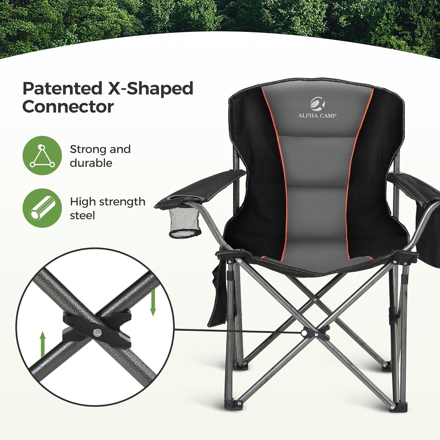 Heavy Duty Folding Camping Chair 200kg Padded Cooler Black