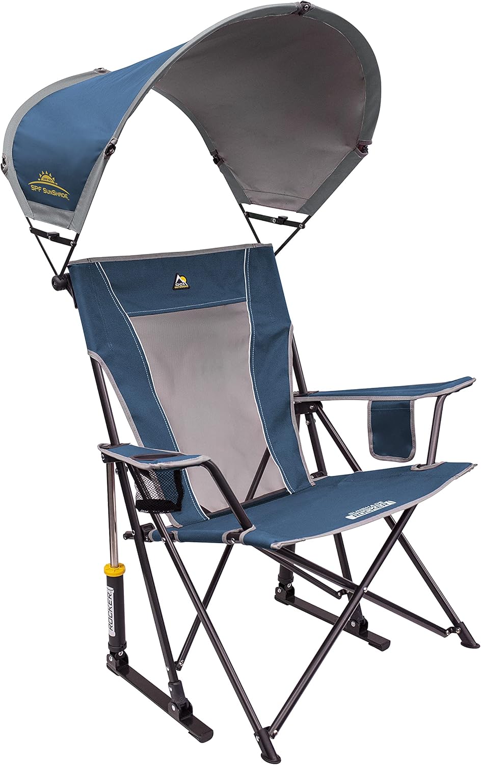 Rocking Camping Chair with UPF 50 Canopy Blue