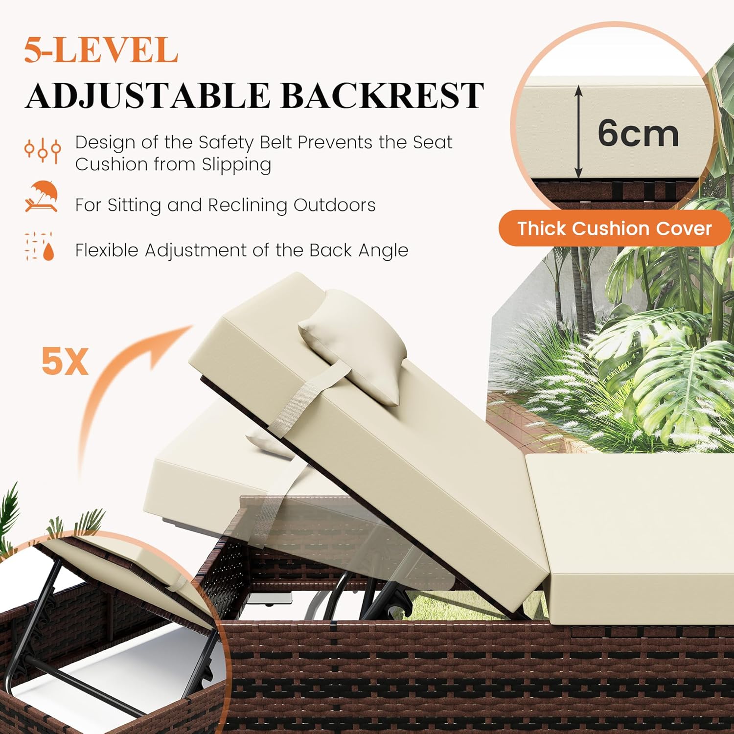 3 Piece Rattan Sun Lounger Set with Table Cushions Brown
