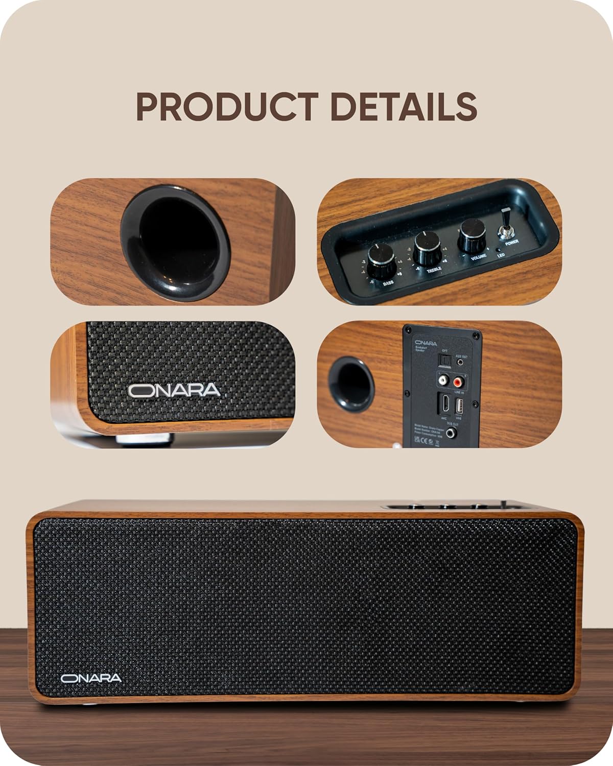 50W Bluetooth Bookshelf Speakers HDMI ARC Wooden HiFi Stereo