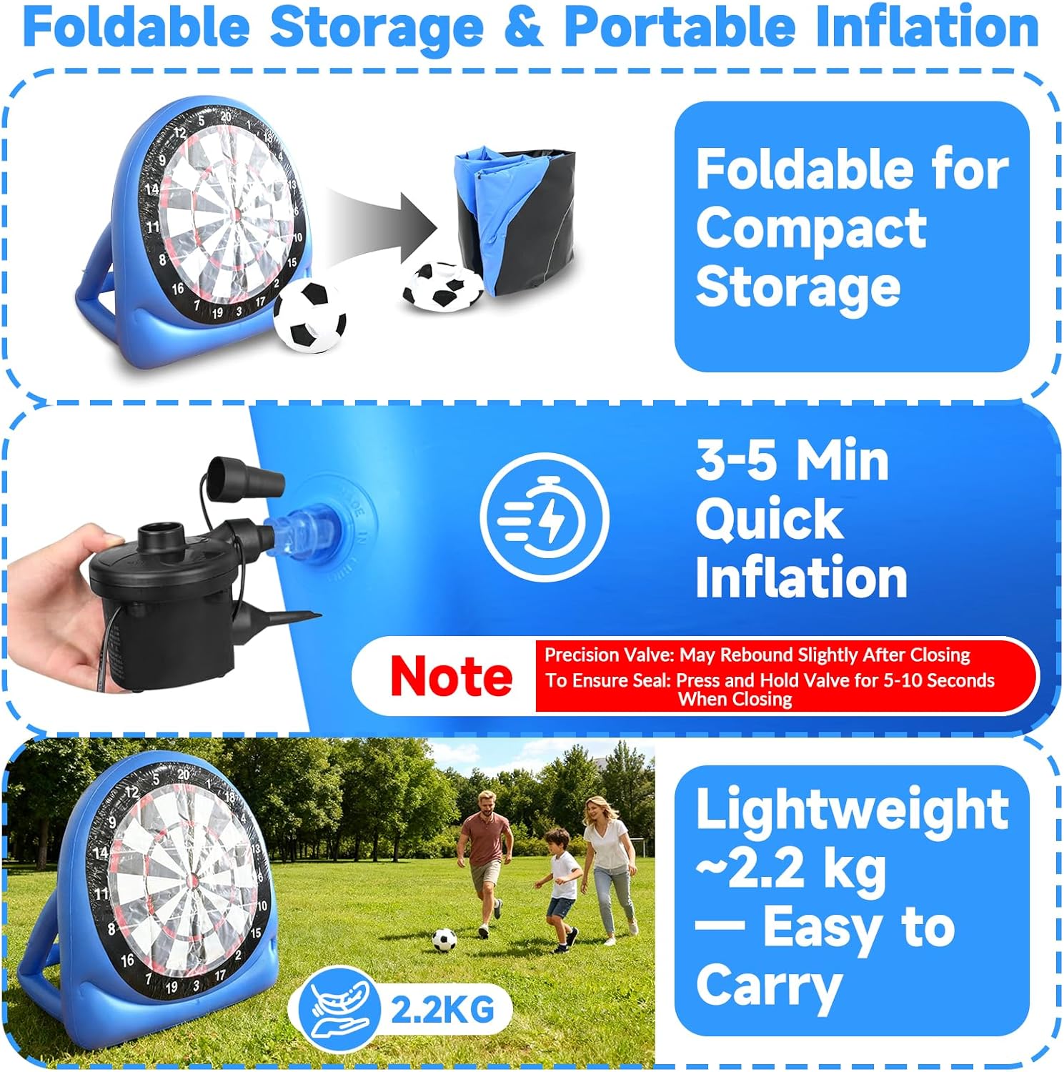 150cm Inflatable Soccer Dart Board Target Game w Balls Pump Outdoor