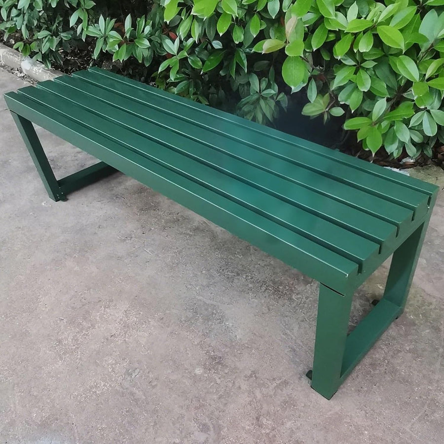 Metal Garden Bench 100cm Backless Outdoor Patio Seat Green