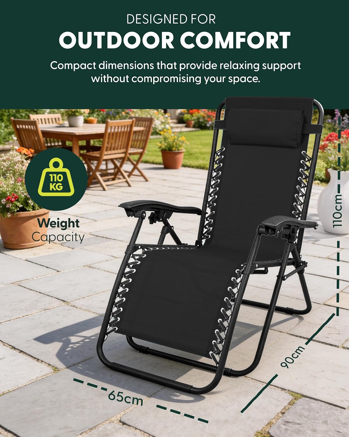 Set of 2 Zero Gravity Recliner Chairs Black 160 Degree
